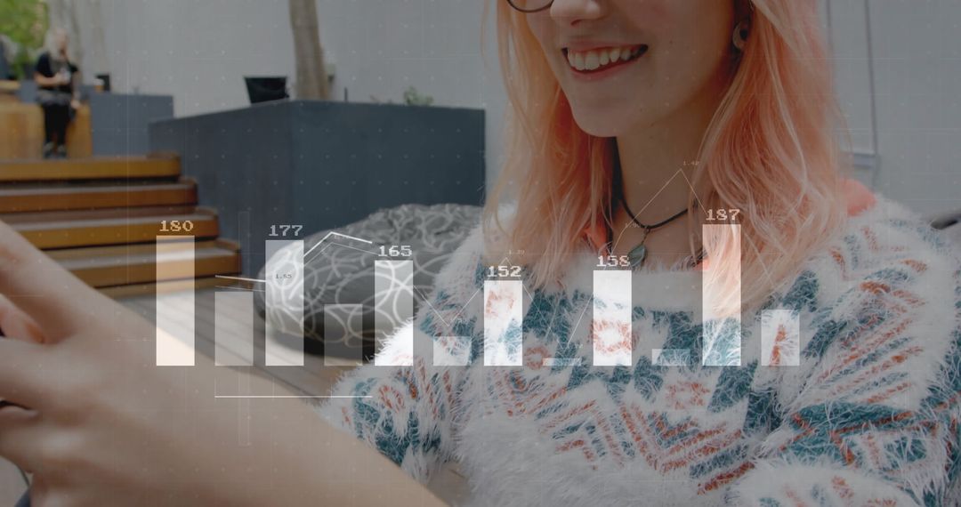 Businesswoman Analyzing Data with Smartphone Technology Overlay