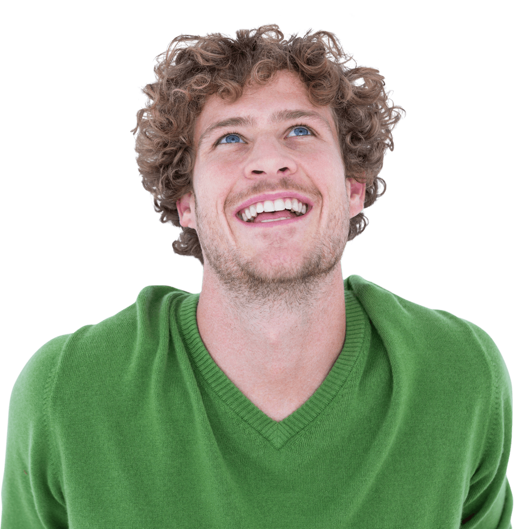 Transparent Happy Man Looking Upward With Enthusiasm