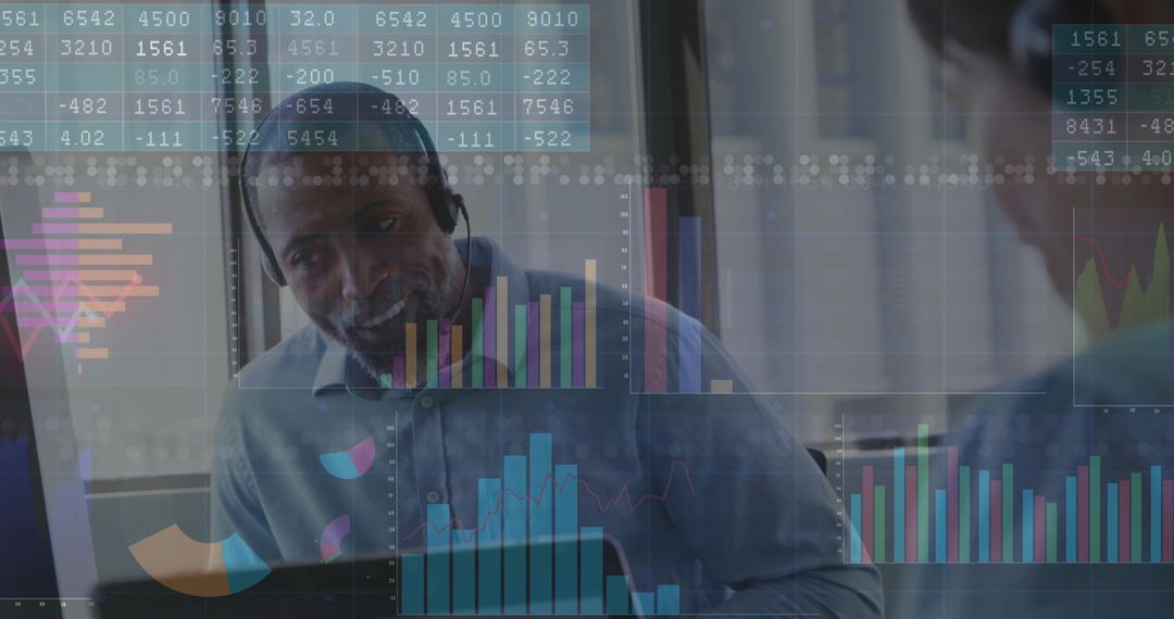 Business Analyst Reviewing Financial Charts with Technology