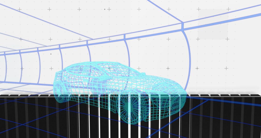 Digital Wireframe Car Model with Data Graphics