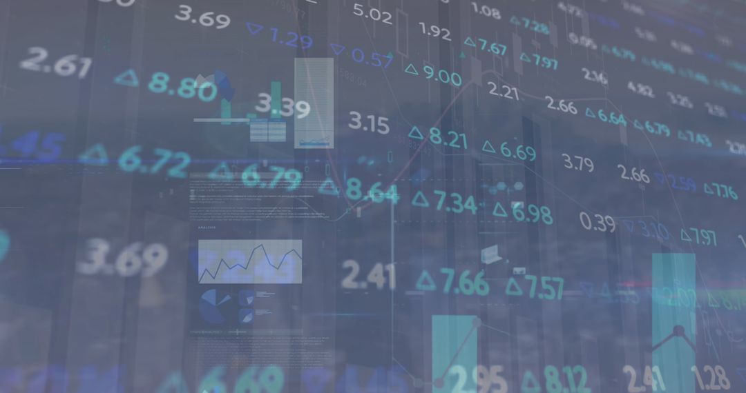 Financial Data and Graphs Display on Digital Interface Background