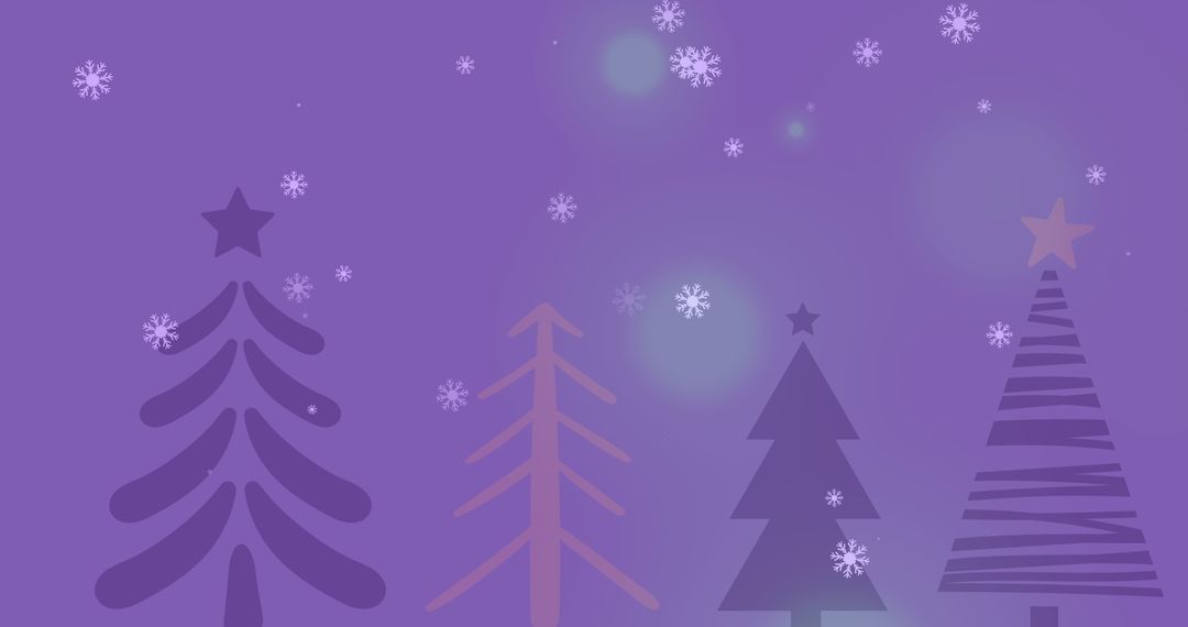 Snowy Pine Trees and Falling Snowflakes on Purple Winter Night