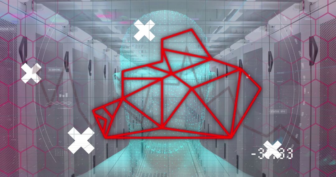 Cyber Bear Head Overlaying Futuristic Data Network Background