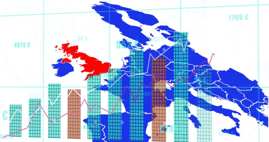 World Map Overlay on Financial Data Highlighting International Analysis