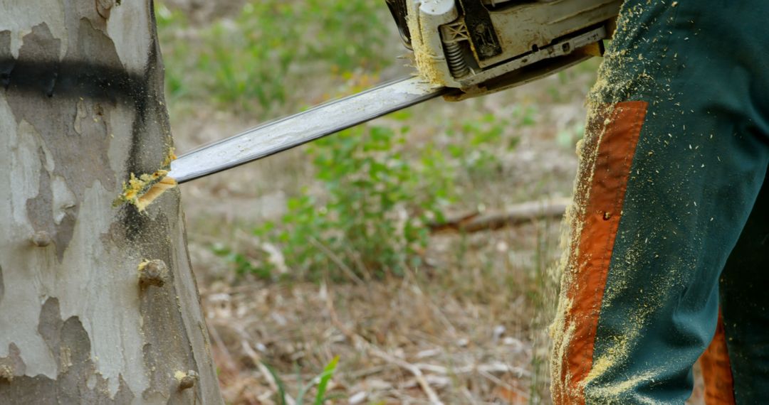 Professional Lumberjack Using Chainsaw to Cut Tree Trunk in Forest - Free Images, Stock Photos and Pictures on Pikwizard.com