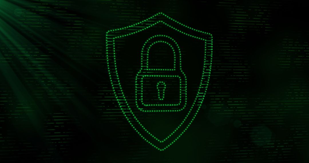 Digital Security Icon with Glowing Green Padlock on Dark Background