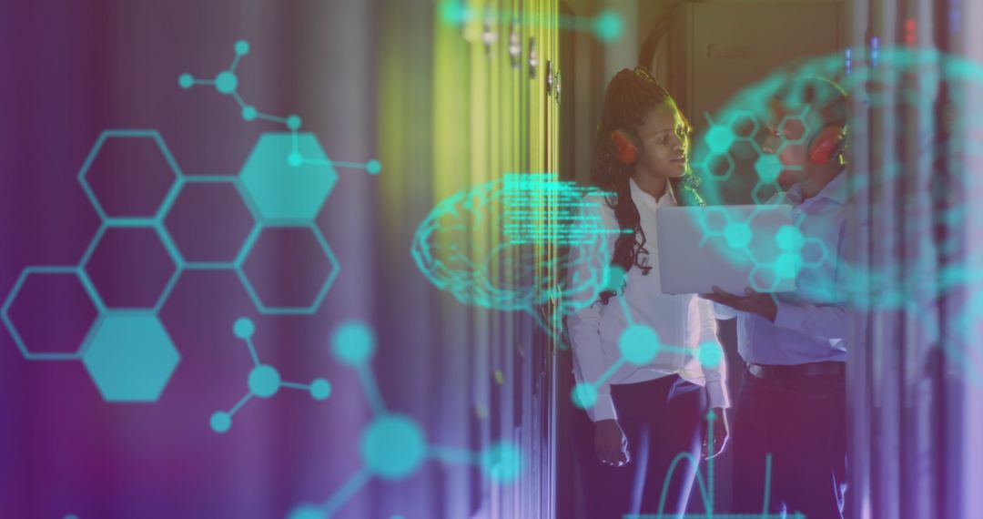 Data Professionals Analyzing Servers in a Futuristic Setting