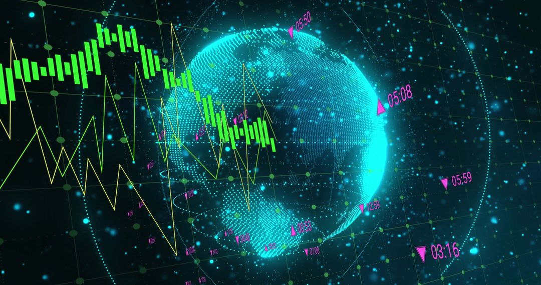 Digital Globe with Data Network and Stock Market Graphs