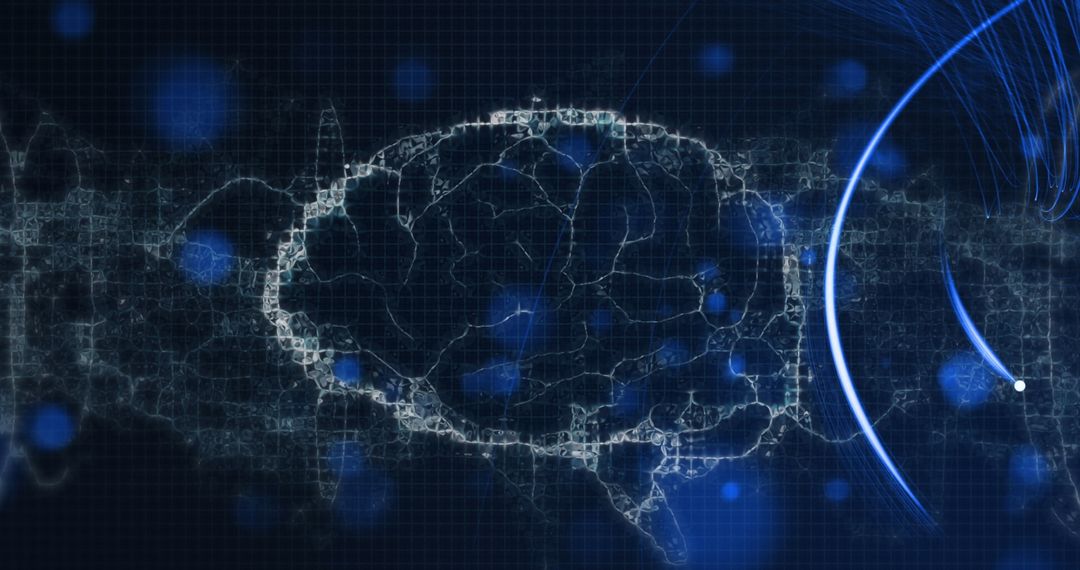 Abstract Digital Representation of Human Brain with Blue Light Effects