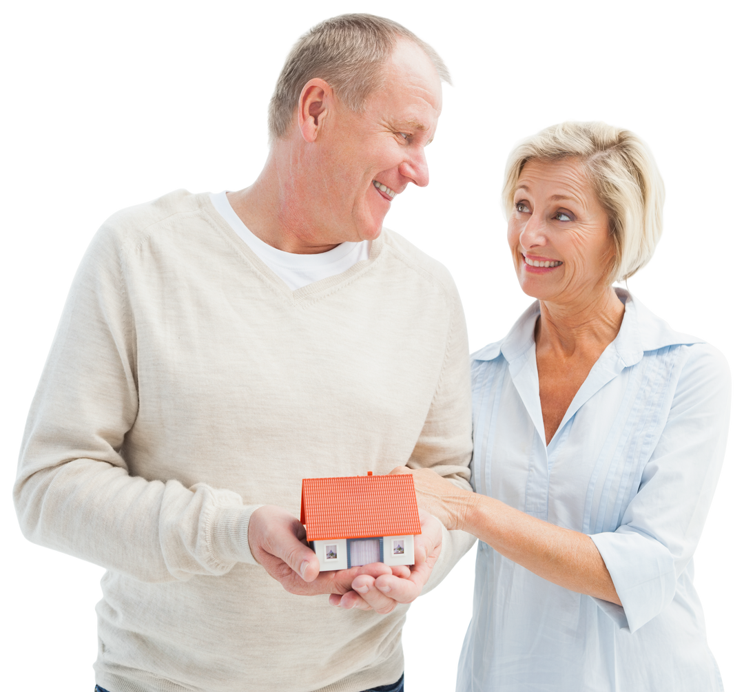 Happy Mature Couple Holding Model House On Transparent Background - Download Free Stock Images Pikwizard.com