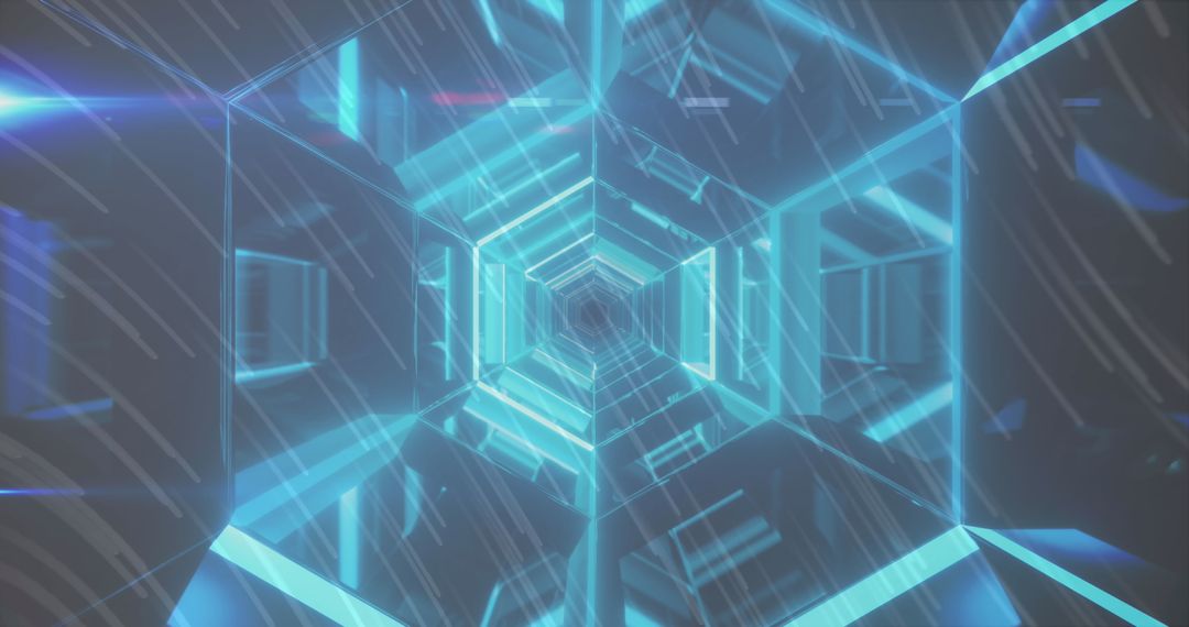 Futuristic Digital Tunnel with Glowing Blue Light Trails