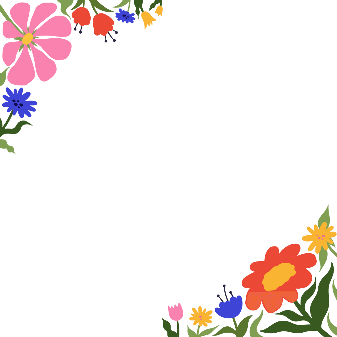 Colorful Floral Corners with Wildflower Arrangement on Transparent Background