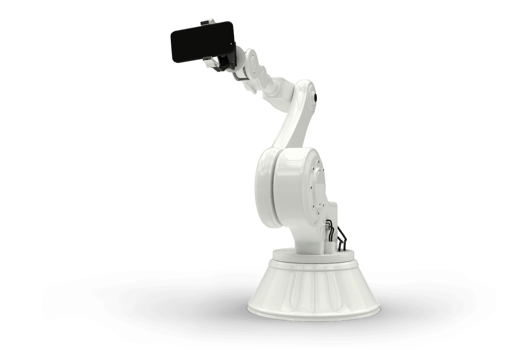 Transparent Robot Arm Holding Smartphone Isolated on Clear Background