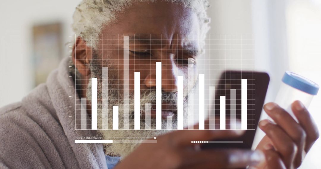 Senior Man Checking Medicine Instructions With Smartphone Graph