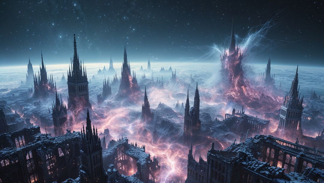Apocalyptic Gothic Cityscape with Neon Pink Fissures