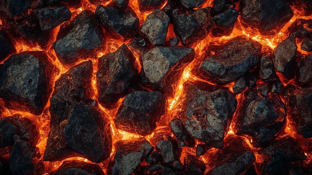 Glowing Volcanic Rocks and Flowing Lava