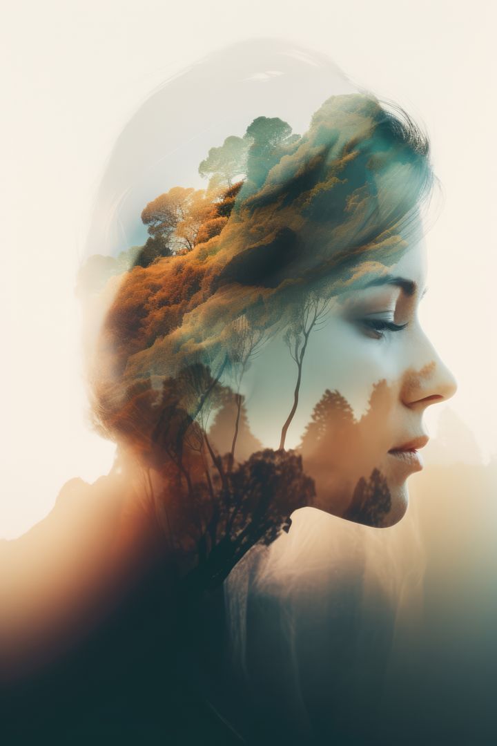 Double exposure with woman's profile and trees, created using generative ai technology - Free Images, Stock Photos and Pictures on Pikwizard.com