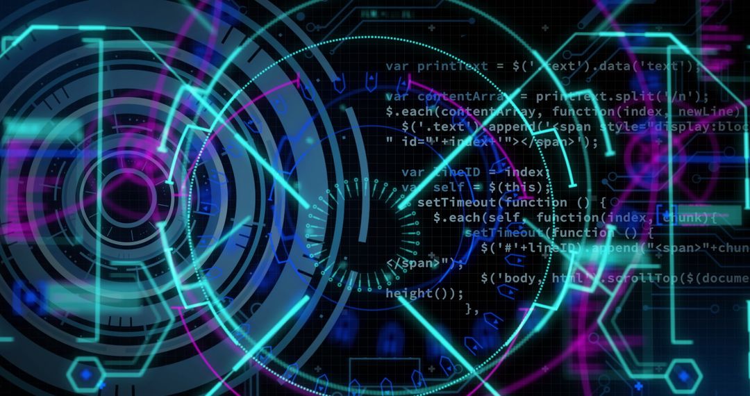 Futuristic Digital Data Interface with Code and Scanning Graphics