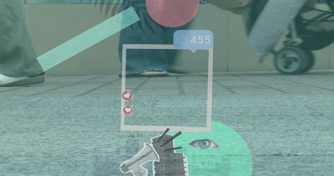 Urban Pedestrians with Digital Overlays Illustrating Social Connectivity