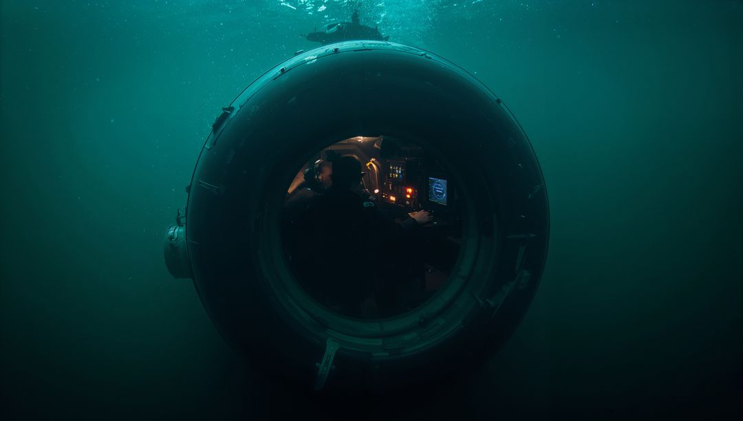 Operating Spherical Submersible Cockpit Through Porthole Underwater with Instrument Glow