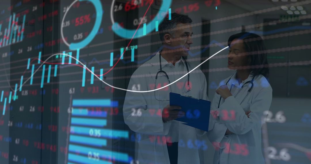 Doctors Analyzing Digital Data Overlay in Medical Technology Environment