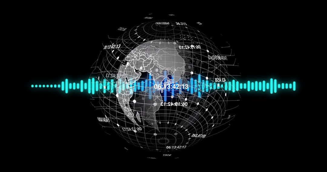 Futuristic 3D Globe with Data Visualization and Audio Waveform