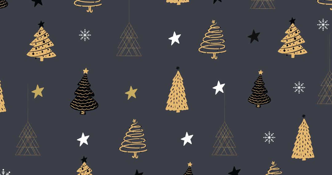 Festive Christmas Pattern with Trees and Stars on Grey Background