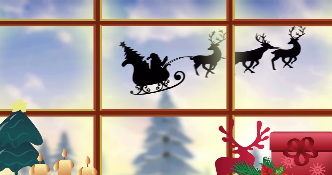 Santa Claus Silhouette with Sleigh and Reindeer at Christmas - Free Images, Stock Photos and Pictures on Pikwizard.com