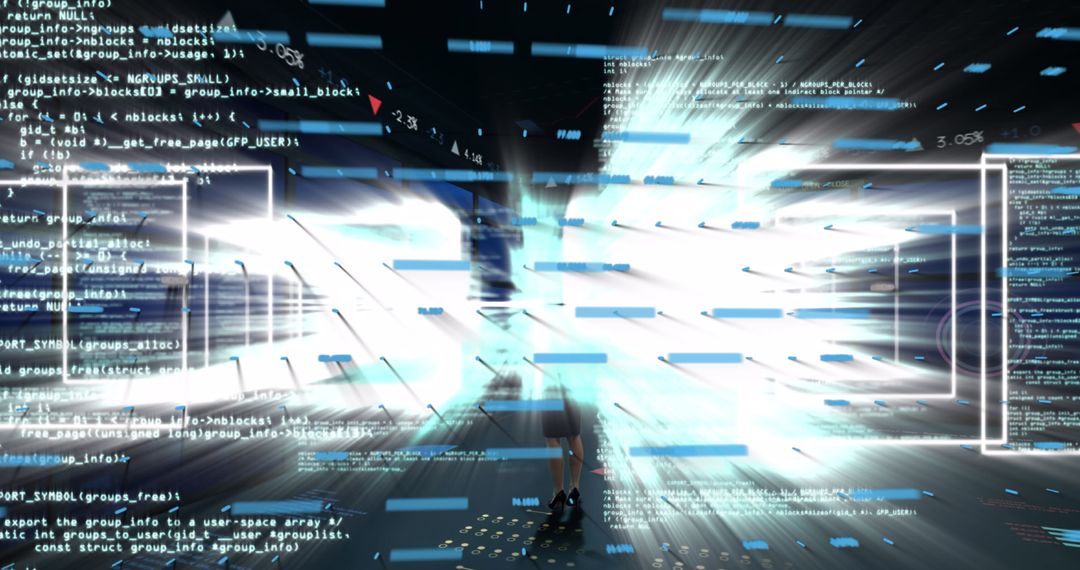 Woman in Virtual Chamber with Streaming Code