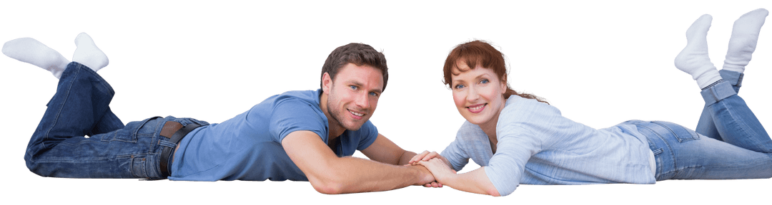 Happy Caucasian Couple Relaxing on Transparent Background
