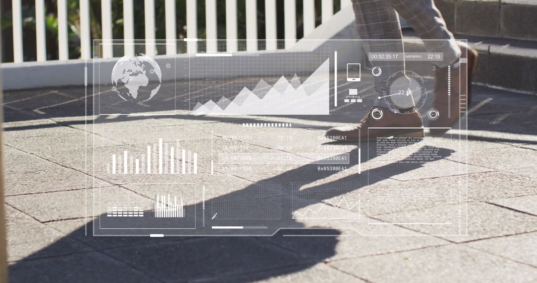Dynamic Data Overlay on Businessman's Steps