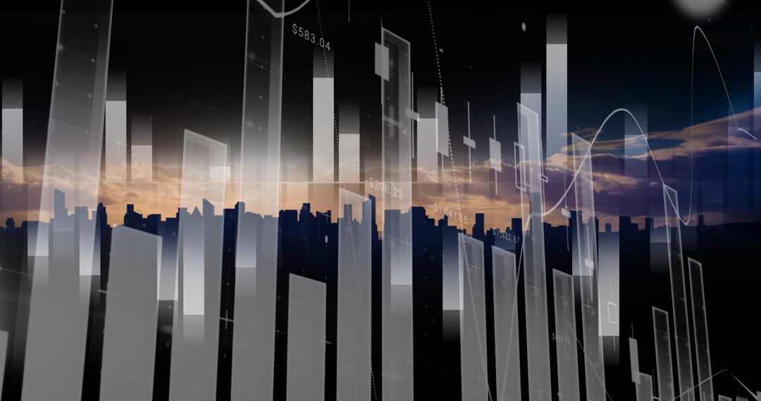 Financial Data Overlay on Modern Cityscape HDR