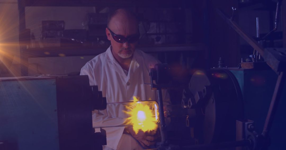 Worker In Manufacturing Process with Glowing Light