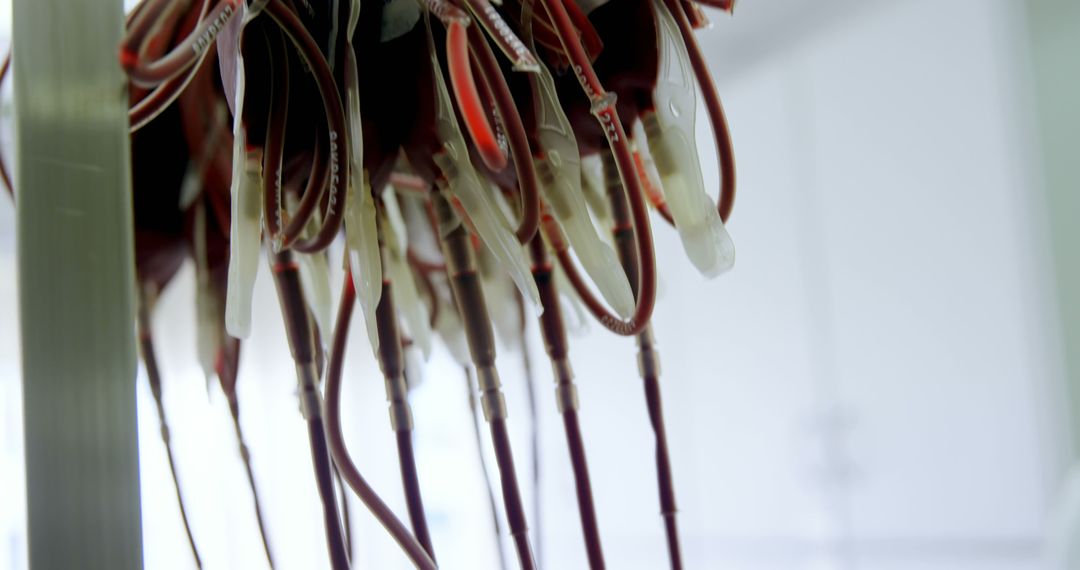 Blood bags hanging in medical laboratory - Free Images, Stock Photos and Pictures on Pikwizard.com