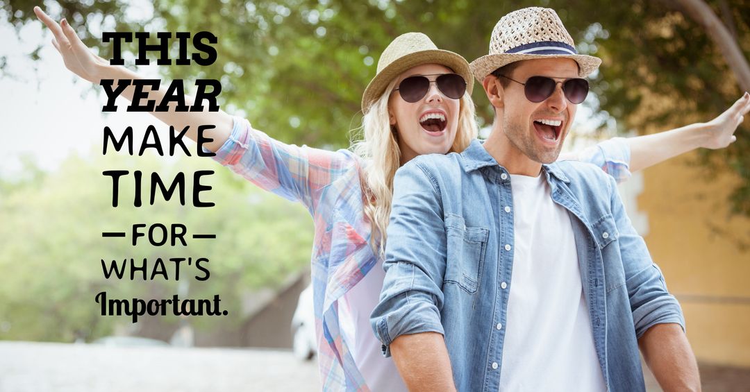 Joyful Couple Embracing Work-Life Balance Outdoors