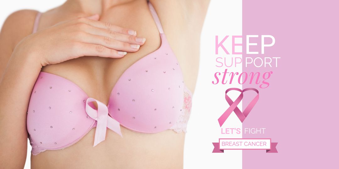 Woman with Pink Ribbon Bra Promoting Breast Cancer Awareness - Download Free Stock Templates Pikwizard.com