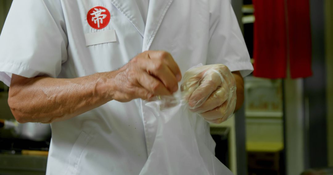 Chef Preparing Food with Latex Gloves in a Professional Kitchen - Free Images, Stock Photos and Pictures on Pikwizard.com