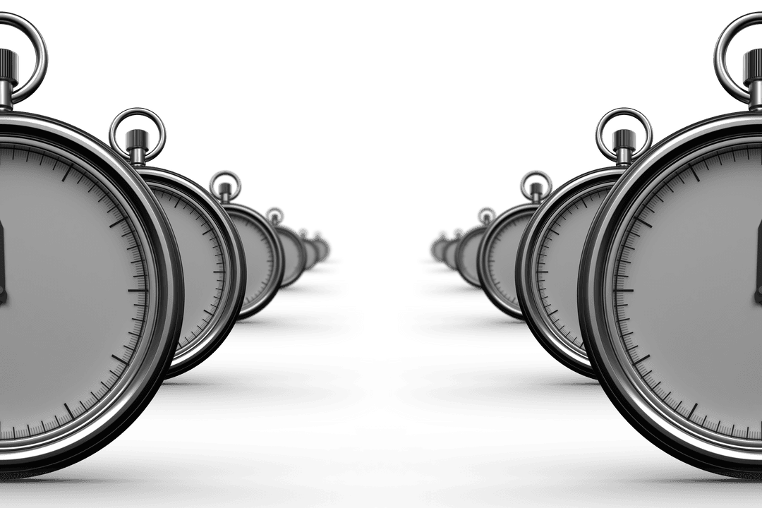 Multiple Silver Stopwatches on Transparent Background