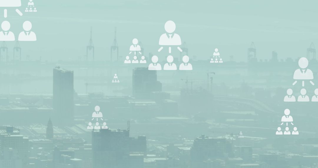 Digital Network Icons Over Cityscape Background