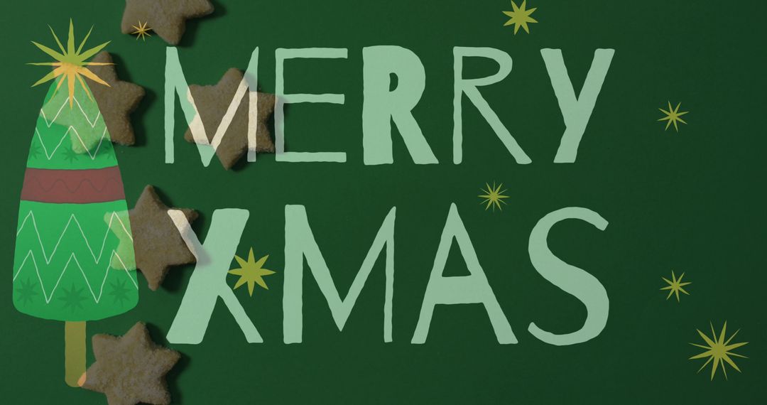 Festive Merry Xmas Card with Tree and Cookies