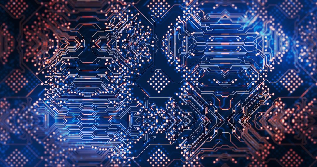 Futuristic Digital Circuit Network on Blue Background