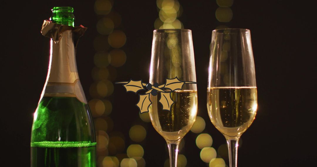 Champagne with Christmas Bokeh Lights Background