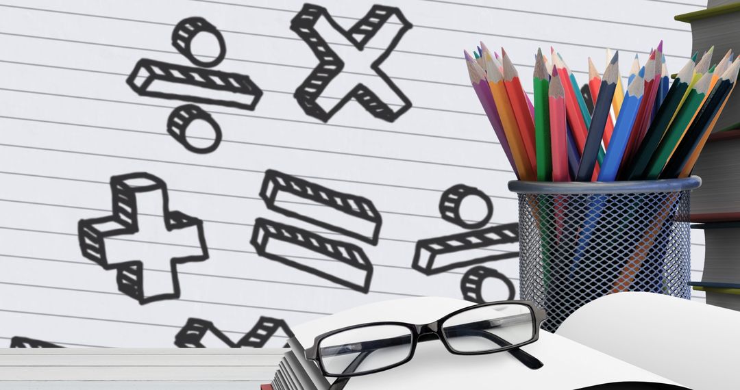 Back to School Supplies with Floating Math Symbols