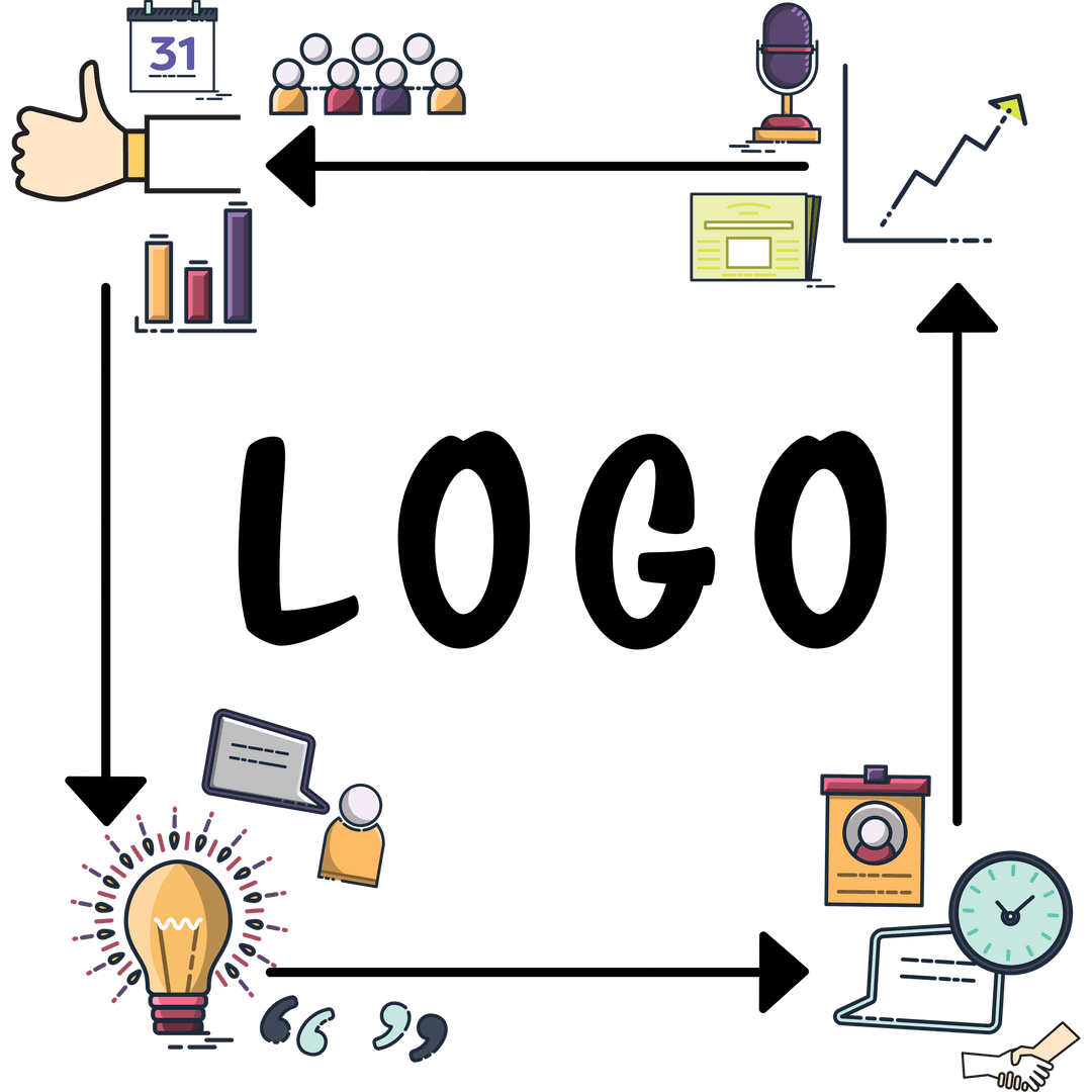 Illustration of Business and Communication Symbols on Transparent Background