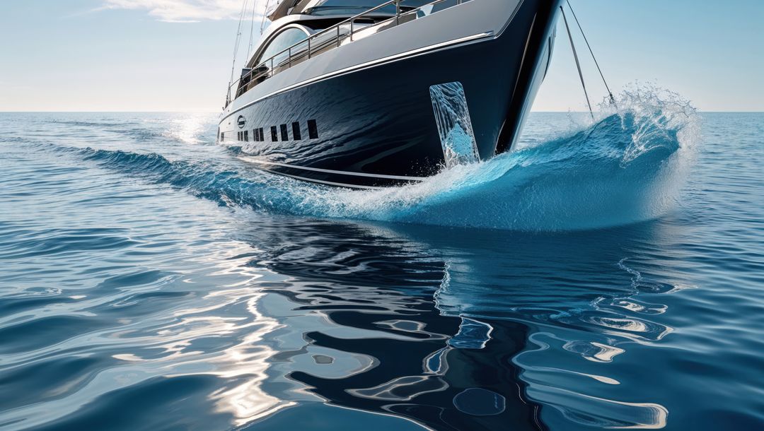 Luxury yacht gliding through turquoise sea, streamline design