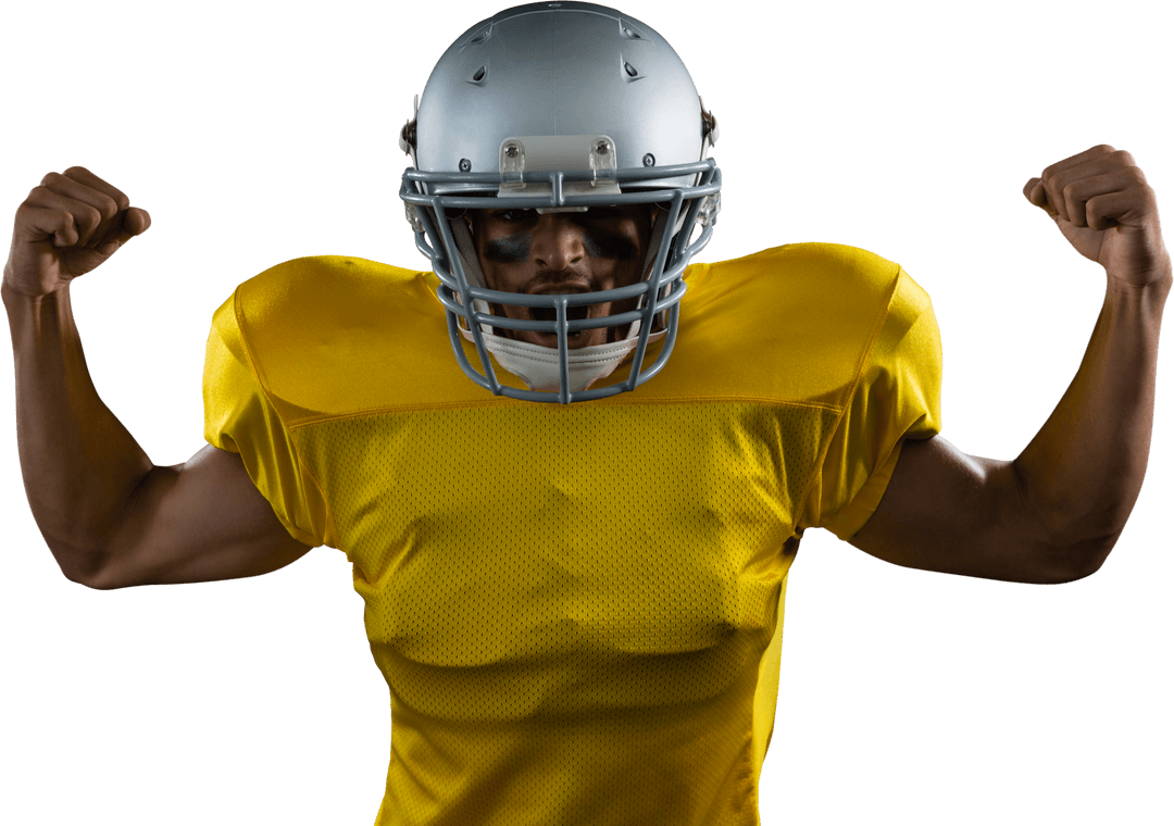 Transparent American Football Player Flexing Muscles Confidently