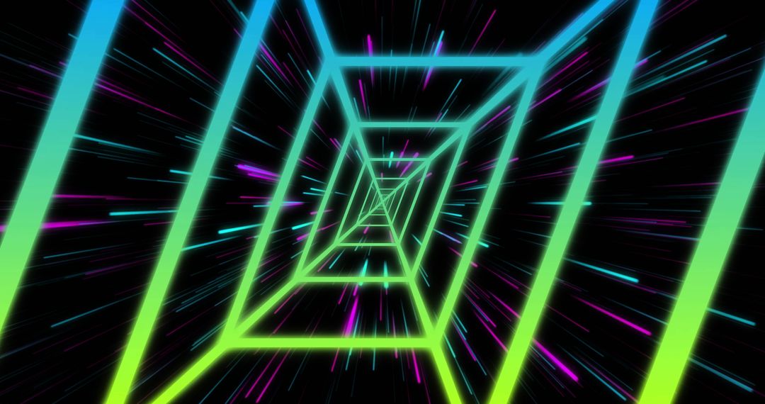 Dynamic Neon Tunnel with Glowing Geometric Pattern