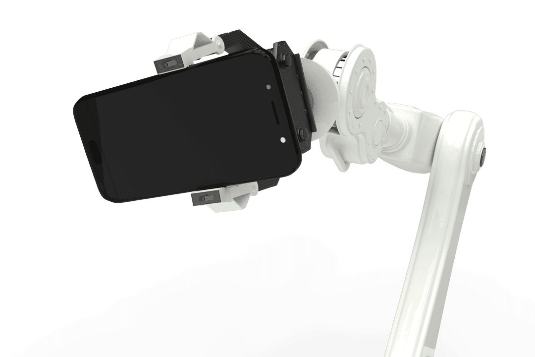 Robotic Arm Holding Smartphone Isolated on Transparent Background