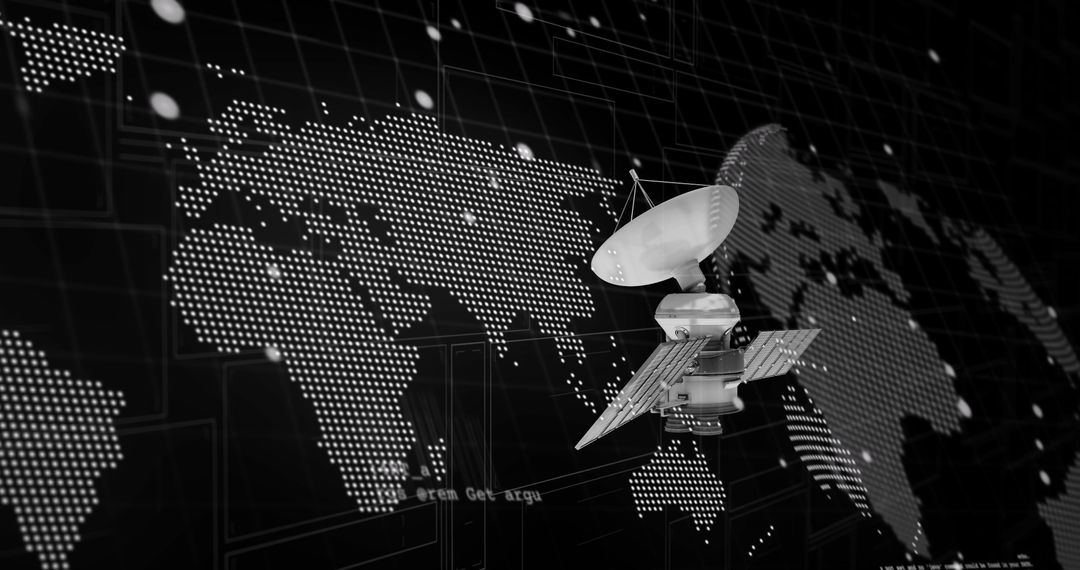 Satellite Orbiting Digital Globe with Data Stream Visualization