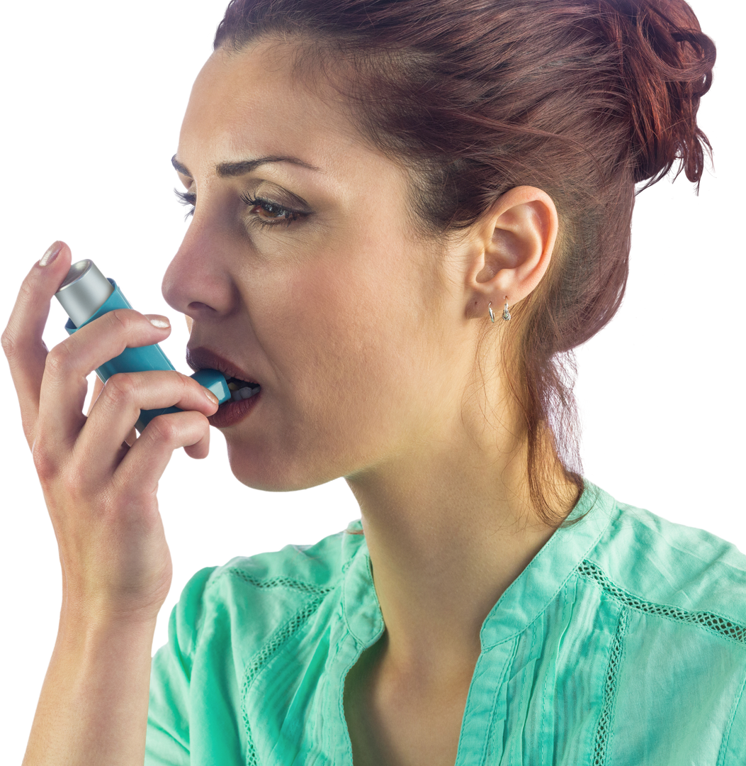 Transparent Close-up of Woman Using Inhaler for Asthma Relief - Download Free Stock Images Pikwizard.com